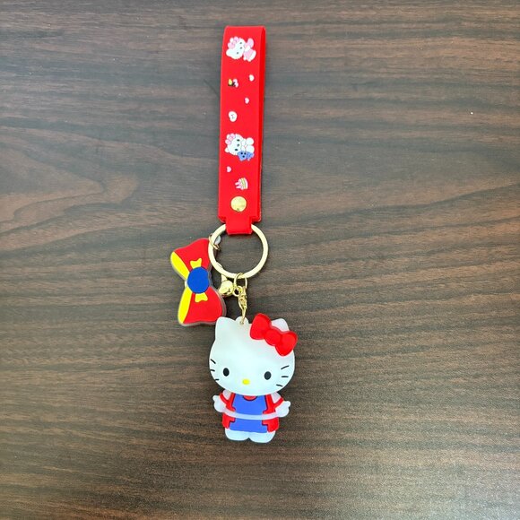 Hello Kitty Keychains Car Key Ring Bow Wristlet Keychain Unbranded Red New - Picture 1 of 4